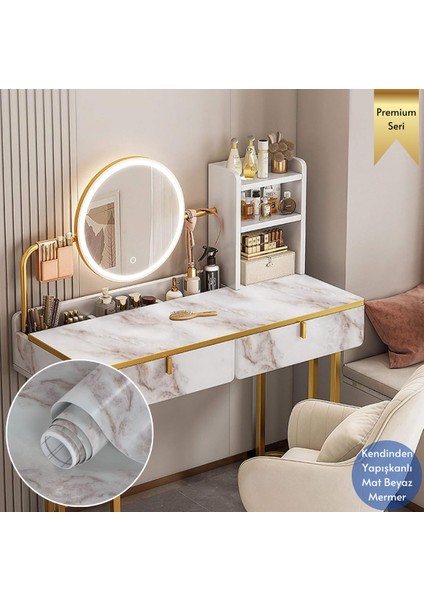 60 x 100 cm Mermer Desen Kendinden Yapışkanlı Duvar Kağıdı Kaplama Mutfak Tezgeh Masa Folyo Beyaz 2