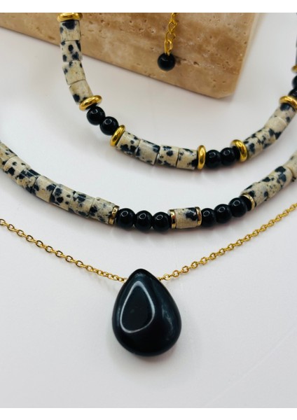 Obsidyen , Benekli Jasper Doğaltaş Kokue Bileklik Seti fiyatları