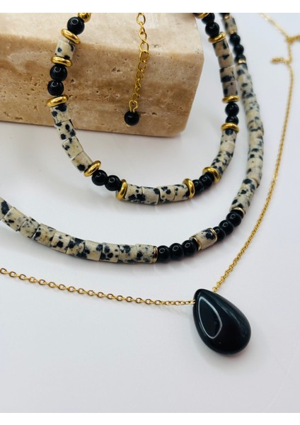 Obsidyen , Benekli Jasper Doğaltaş Kokue Bileklik Seti modelleri