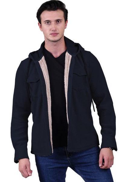 Lacivert Tek Renk Düz Sade Kapüşonlu Içi Yün Kürklü Kışlık Oduncu Ceket Gömlek fiyatları