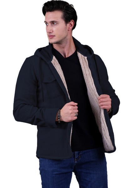 Lacivert Tek Renk Düz Sade Kapüşonlu Içi Yün Kürklü Kışlık Oduncu Ceket Gömlek fırsatları