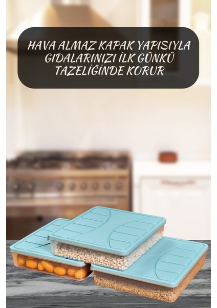 Saklama Kabı Silikon Kapak 3 Adet 3 Litre Su Yeşili Dondurucu Kabı