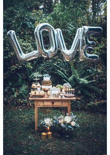 Büyük Love Folyo Balon Paketi - Gümüş