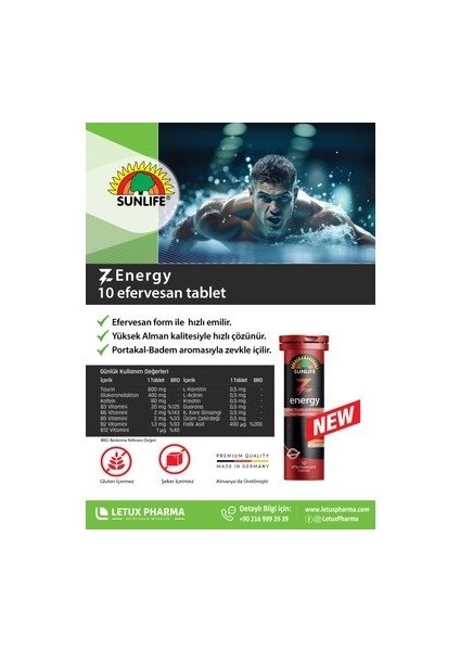 Z-Energy - Kafein, Taurin ve Vitamin Gıda Takviyesi