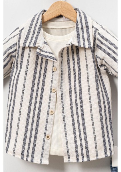 Yumuşak Doku Pamuklu Çizgi Detay Gömlekli Erkek Bebek Takım fiyatları