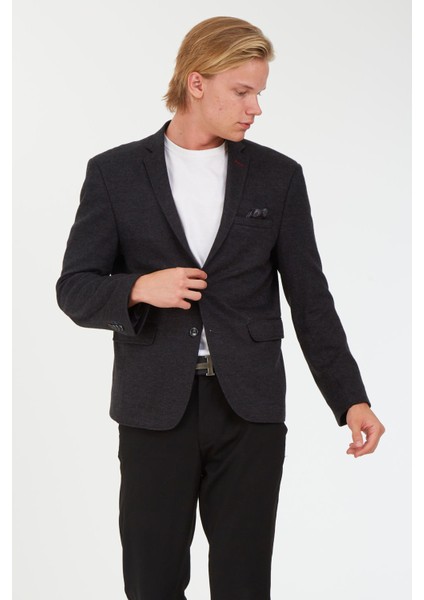 G-214 Erkek Lacivert Dar Kalıp Blazer Ceket