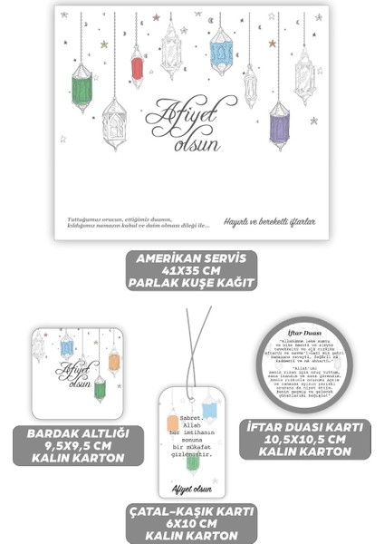 12 Adet Beyaz Ramazan Iftar Sofrası Amerikan Servis Iftar Duası Bardak Altlığı Çatal Bıçak Süsleri