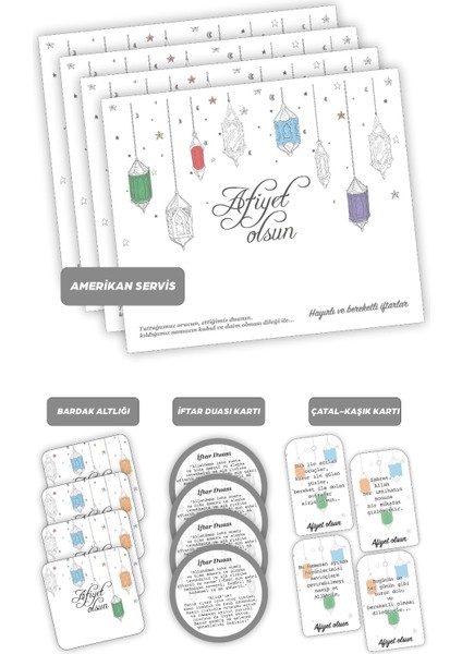12 Adet Beyaz Ramazan Iftar Sofrası Amerikan Servis Iftar Duası Bardak Altlığı Çatal Bıçak Süsleri fiyatları