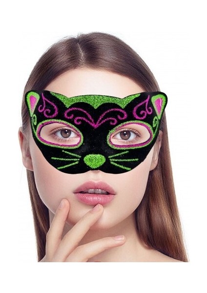 Siyah Kadife Işlemeli Kedi Maskesi fiyatları