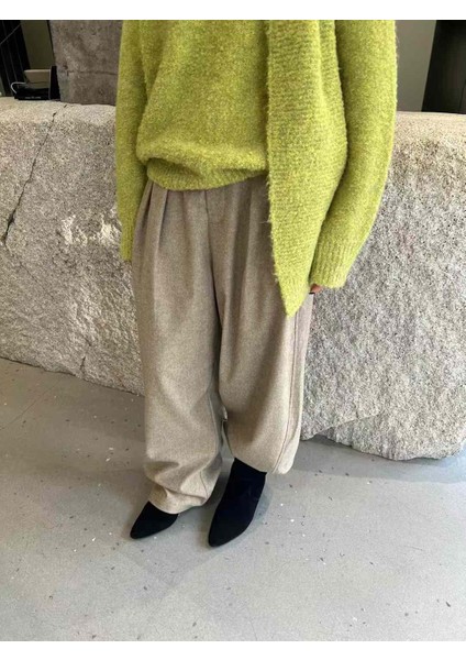 Kore Camel Renk Pileli Palazzo Pantolon – Elegant ve Şık Tasarım modelleri