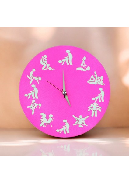 Kamasutra Fosforlu Mini Ahşap Magenta Pembe Duvar Saati Cam Yok Çap 22 cm