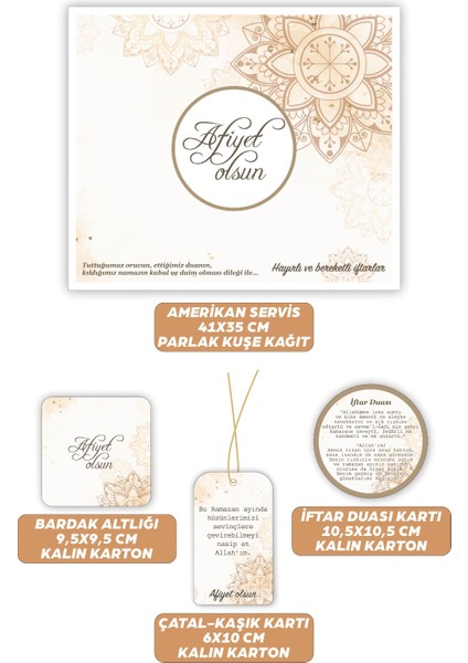 12 Adet Ramazan Temalı Iftar Sofrası Amerikan Servis Iftar Duası Bardak Altlığı Çatal Bıçak Süsleri