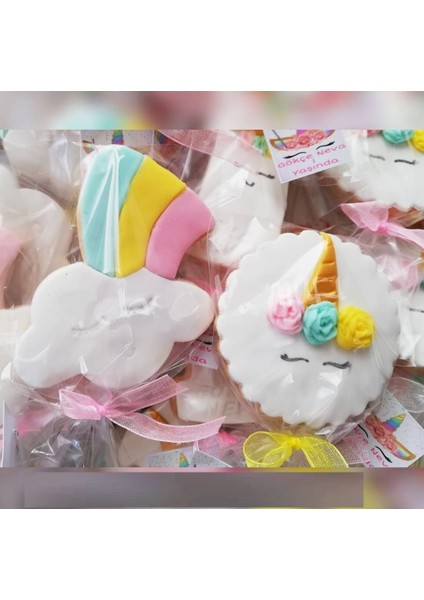 20 Adet - Unicorn Doğum grünü Kurabiyesi - Unicorn Temalı Butik Kurabiye
