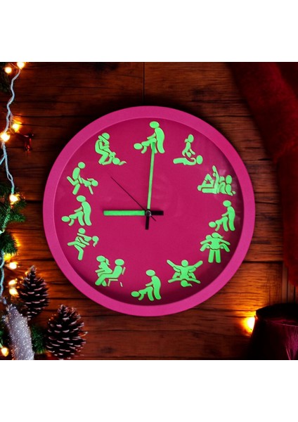 Kamasutra Fosforlu Magenta Pembe Duvar Saati Camlı Çap 30 cm Plastik