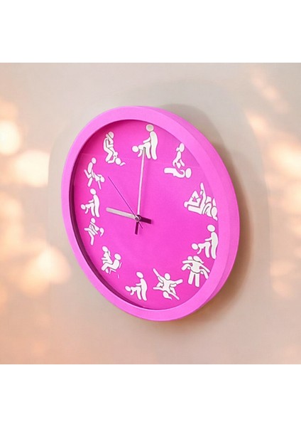 Kamasutra Fosforlu Magenta Pembe Duvar Saati Camlı Çap 30 cm Plastik