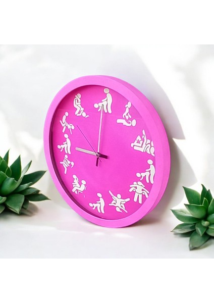 Kamasutra Fosforlu Magenta Pembe Duvar Saati Camlı Çap 30 cm Plastik