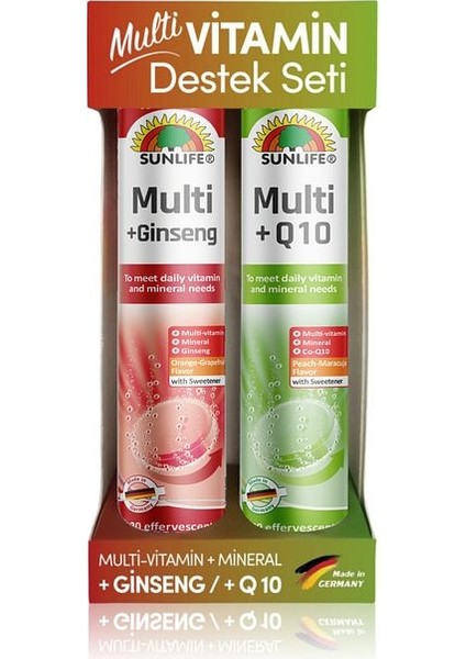 Multivitamin Destek Seti - Multi +Ginseng & Multi +Q10 (20+20 Tablet)