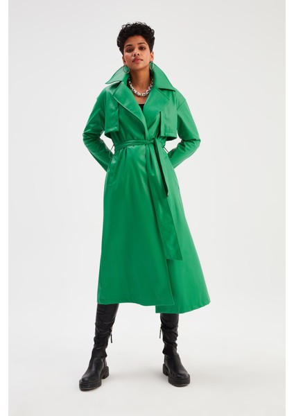 Uzun Kemerli Deri Trenç - Yeşil