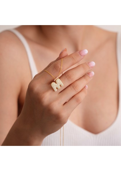 925 Ayar Sarı Altın Kaplama Harfli Gümüş Kolye--M Harfi fiyatları