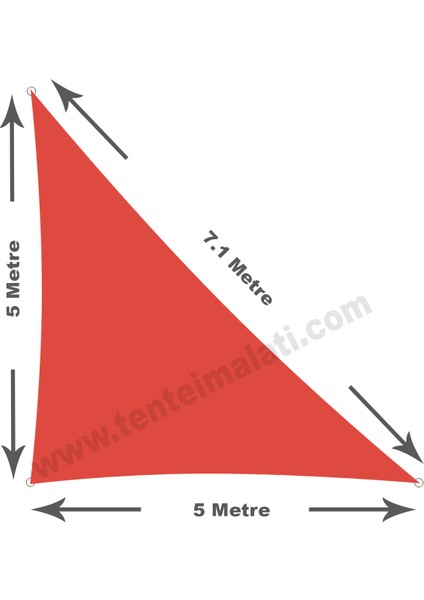 5X5X7.1 Metre Su Geçirmez Üçgen Gölgelik Oxford Kumaş fiyatları