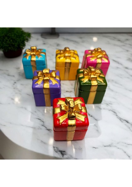 6 Lı Renkli Hediye Kutusu Görünümlü Lokumluk Şekerlik Sunumluk Hediyelik 6x4 cm Mutluluğu Kutulara Sığdırdık