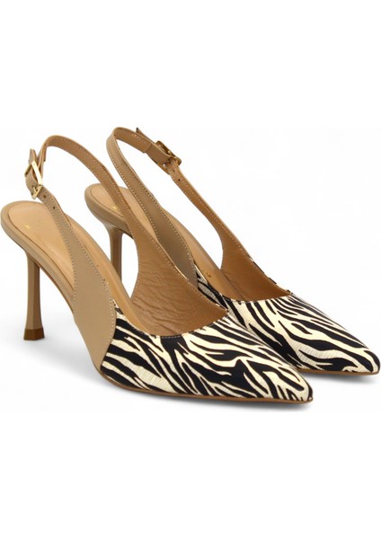 Zebra Desenli Deri Sandalet