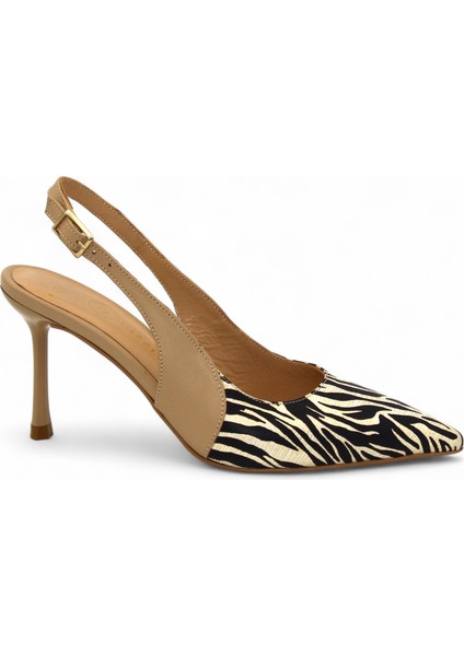 Zebra Desenli Deri Sandalet