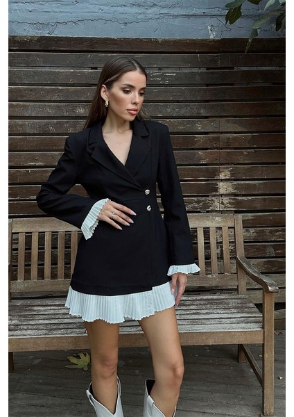 Kruvaze Yaka Düğmeli Kadın Ceket Elbise