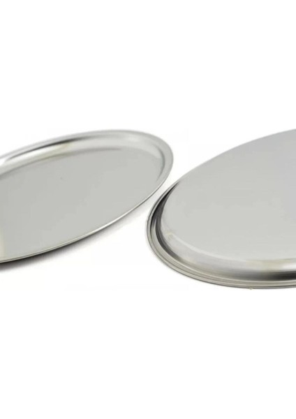 2'li Çelik 23 cm Yuvarlak Çay,kahve,pasta Dekoratif Servis Tepsisi