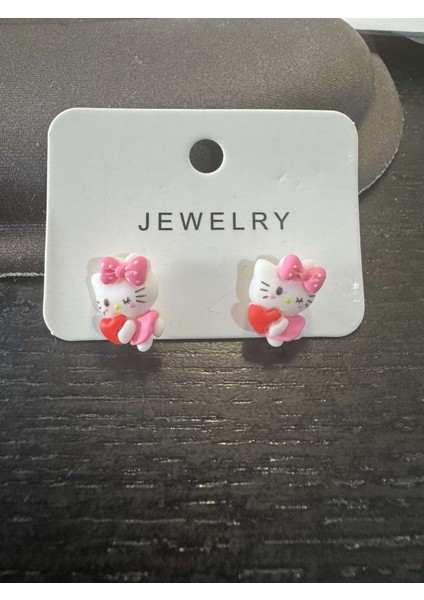 Hello Kitty Çocuk Kalp Temalı Küpe