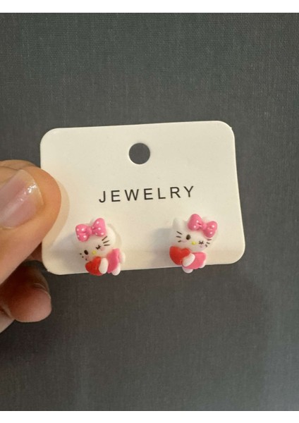Hello Kitty Çocuk Kalp Temalı Küpe