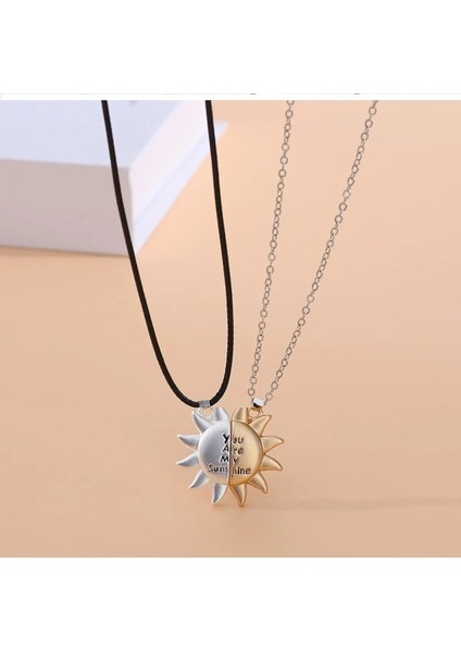 You Are My Sunshine Sen Benim Gün Işığımsın Mıknatıslı Güneş Kolye Hediyelik Sevgili Çift Kolyesi
