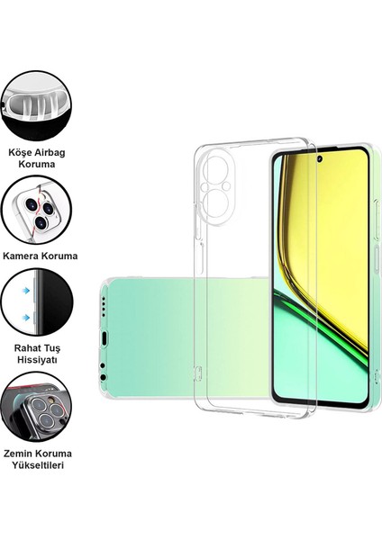Realme 12 Lite Kılıf Şeffaf Kamera Korumalı Esnek Yumuşak Silikon