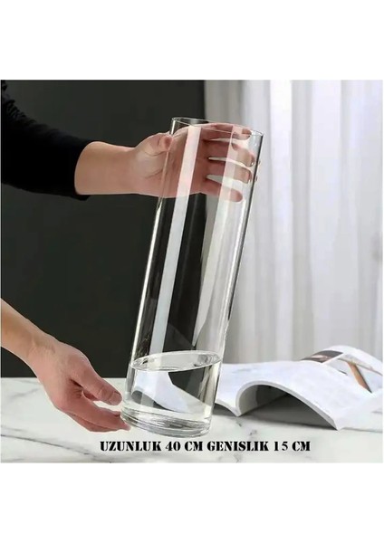 Denizli El Imalatı Silindir Cam Vazo 15 CM En x 40 cm Boy