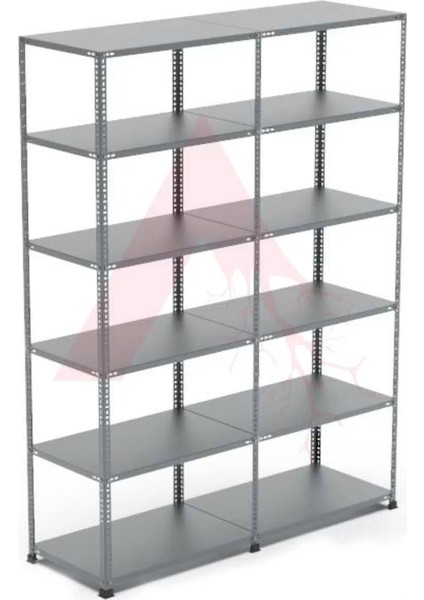 41 x 186 x 200 Ikili Çelik Raf & 6 Katlı Seri Bağlantılı Depo Rafı