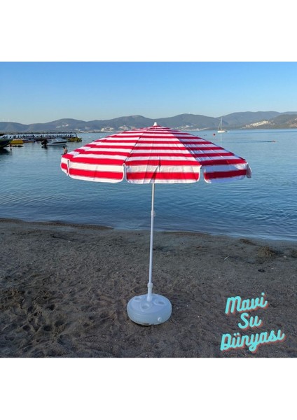 Pamuk Kumaş Deniz Balkon Bahçe Bidon Dahil Plaj Şemsiyesi 2 Metre 10 Telli