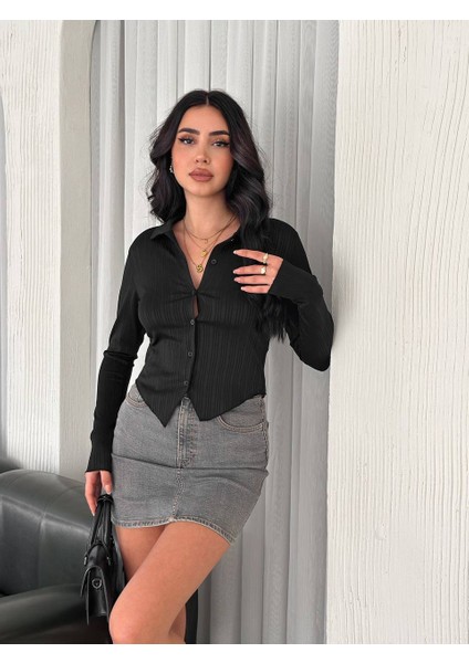 Yakalı Crop Gömlek