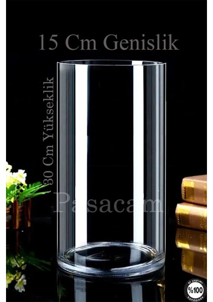 Silindir Cam Vazo Dekoratif Denizli El Imalati 15 cm Genişlik 20 cm 30 cm 3 mm Cam Kalınlığı 2'li