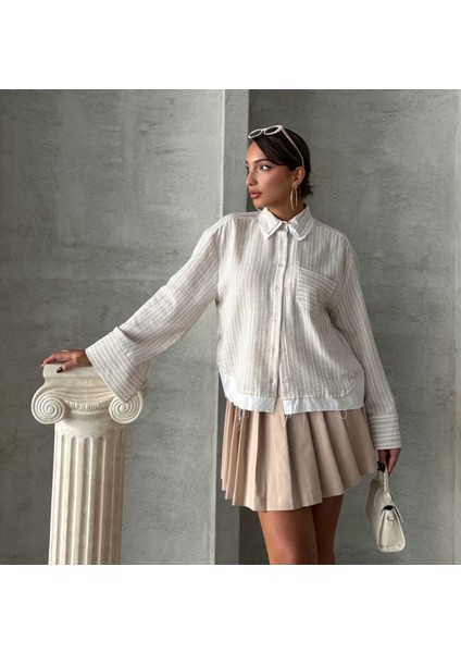 Keten Karışımlı Çizgili Tek Cepli Gömlek fiyatları