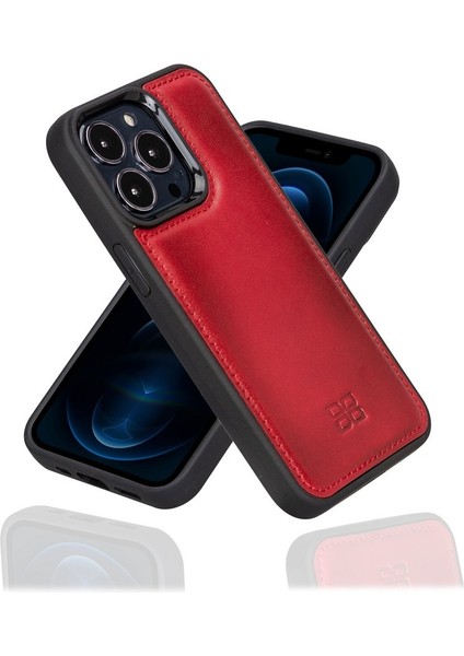 Apple iPhone 13 Pro Uyumlu Deri Arka Kapak V4EF Kırmızı