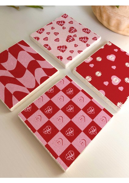 Sevgililer Günü , Kırmızı Pembe Temalı Bardak Altlıkları fiyatları