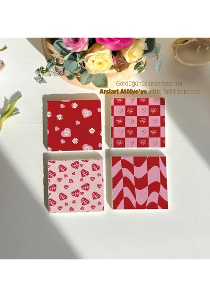 Sevgililer Günü , Kırmızı Pembe Temalı Bardak Altlıkları modelleri