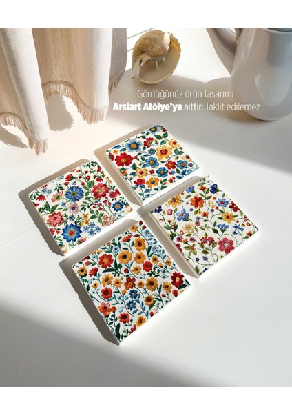 Doğal Taş Üzerine Çiçek Desenli Bardak Altlıkları fiyatları