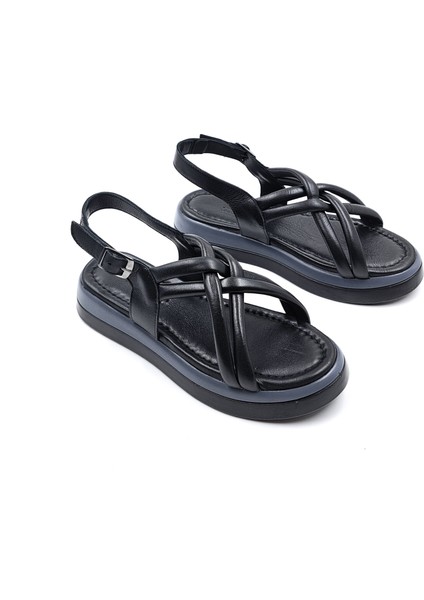 B251794 Deri Yumuşak Bantlı Siyah Kadın Konfor Sandalet