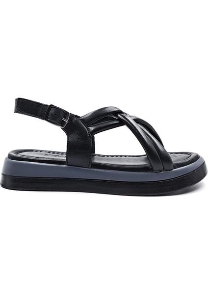 B251794 Deri Yumuşak Bantlı Siyah Kadın Konfor Sandalet fiyatları