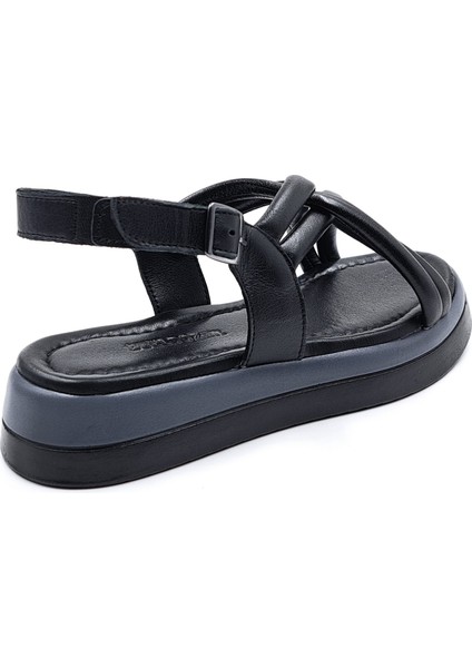 B251794 Deri Yumuşak Bantlı Siyah Kadın Konfor Sandalet modelleri