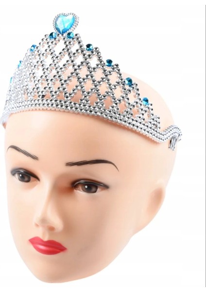 Mavi Kalpli Gümüş Renk Kraliçe Tacı Prenses Tacı fiyatları
