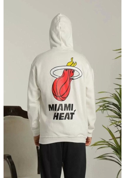 Erkek Sırt Baskılı Oversize Üç Iplik Kapüşonlu Sweatshirt - Beyaz