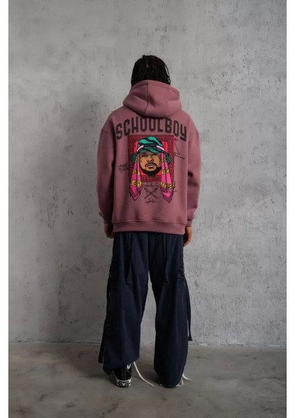 Erkek School Boy Baskılı Kapüşonlu Sweat - Gül Kurusu