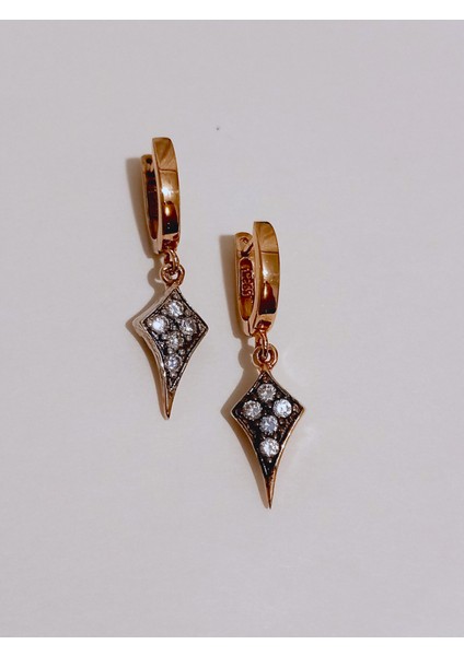 GÜMÜŞ KUTUP YILDIZI TASARIM GOLD SİYAH ZİRKON TASLI KADIN KÜPE SEVGİLİLER GÜNÜ HEDİYE